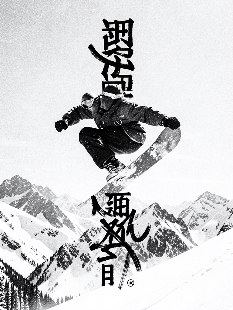 black and white action collage of snowboarder mid-air trick,