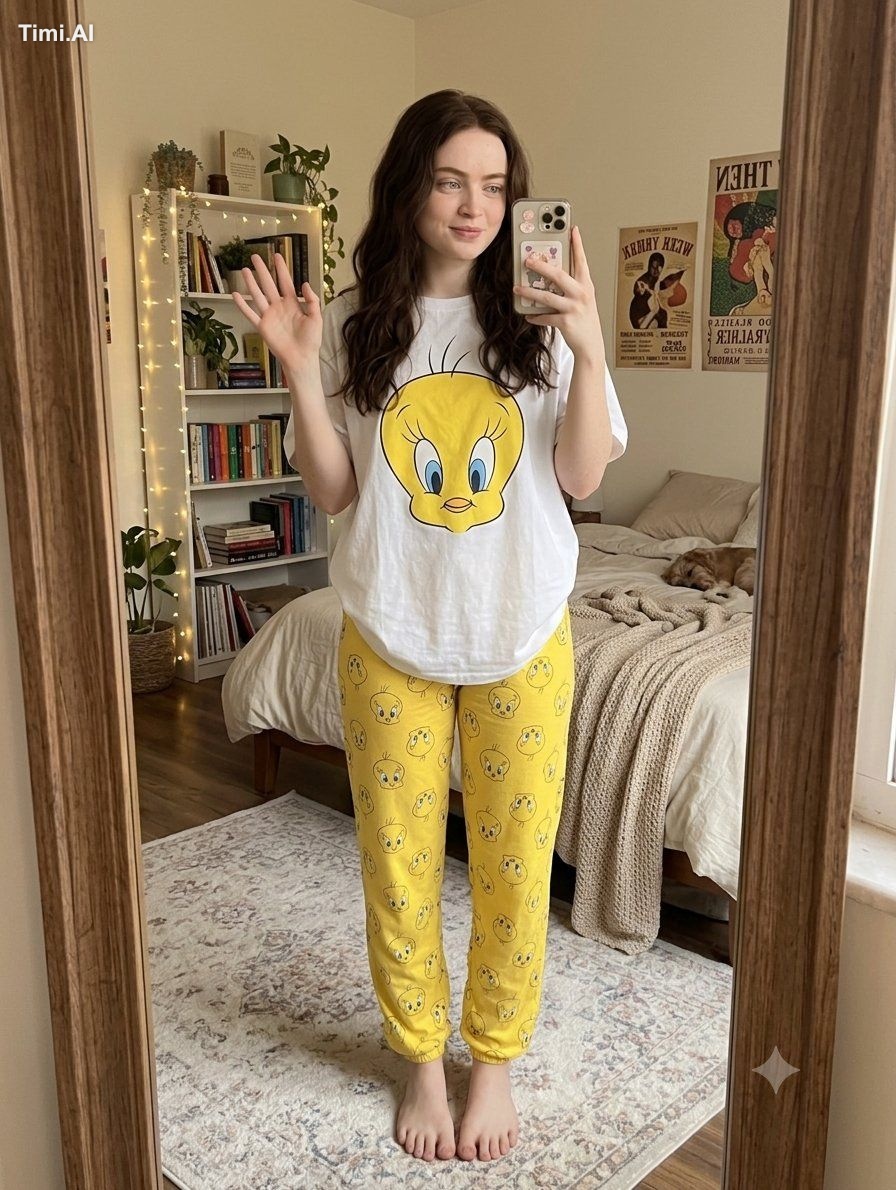 Young woman with long dark hair, taking a mirror selfie in a