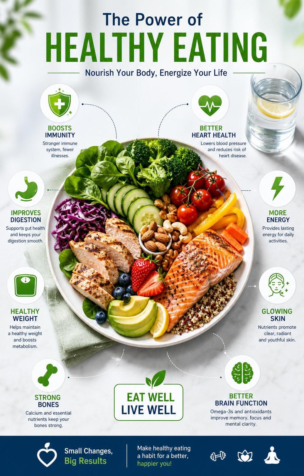 Ultra-realistic 3D infographic poster comparing healthy eati
