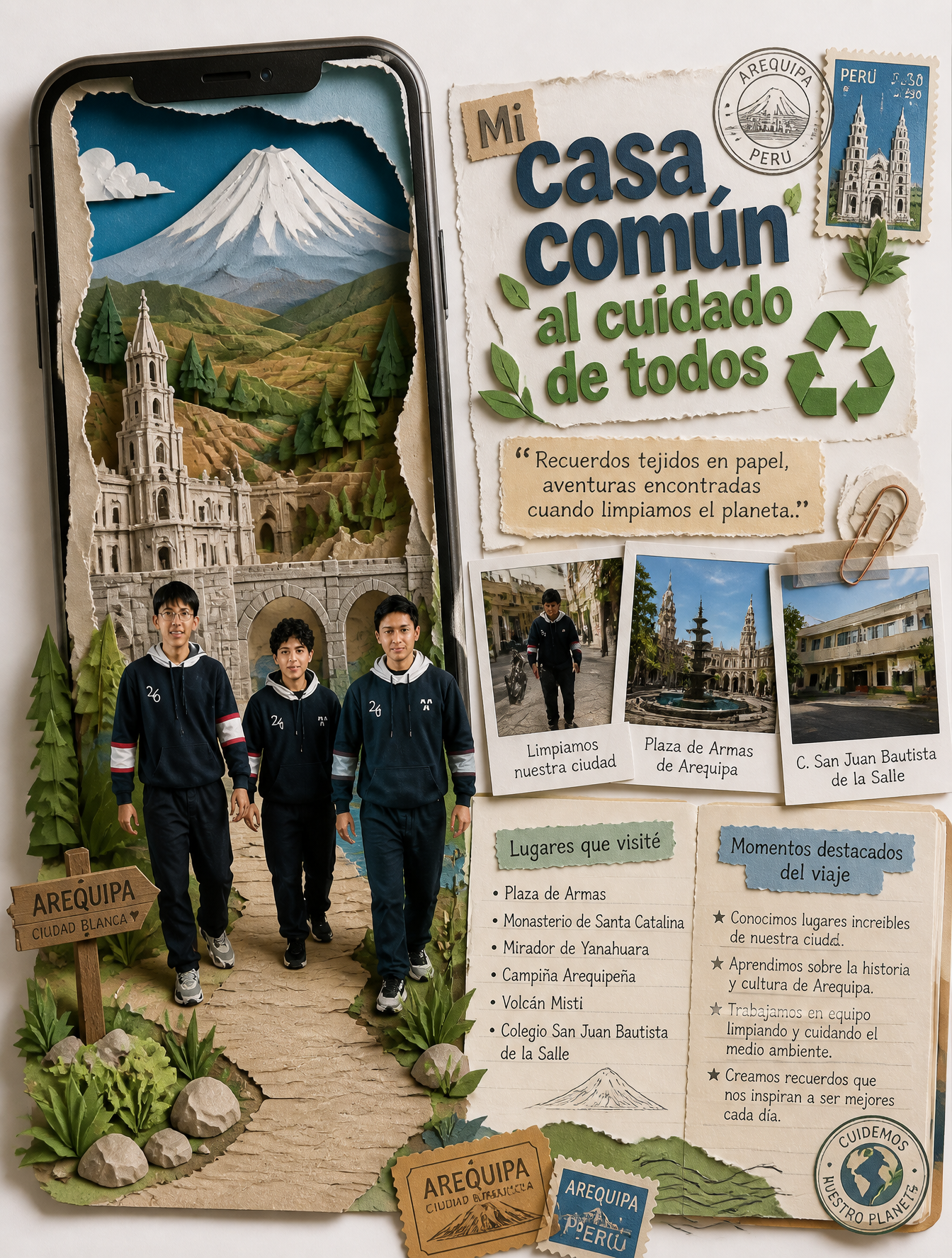 Cartel de viaje estilo diorama con recortes de papel, pantal