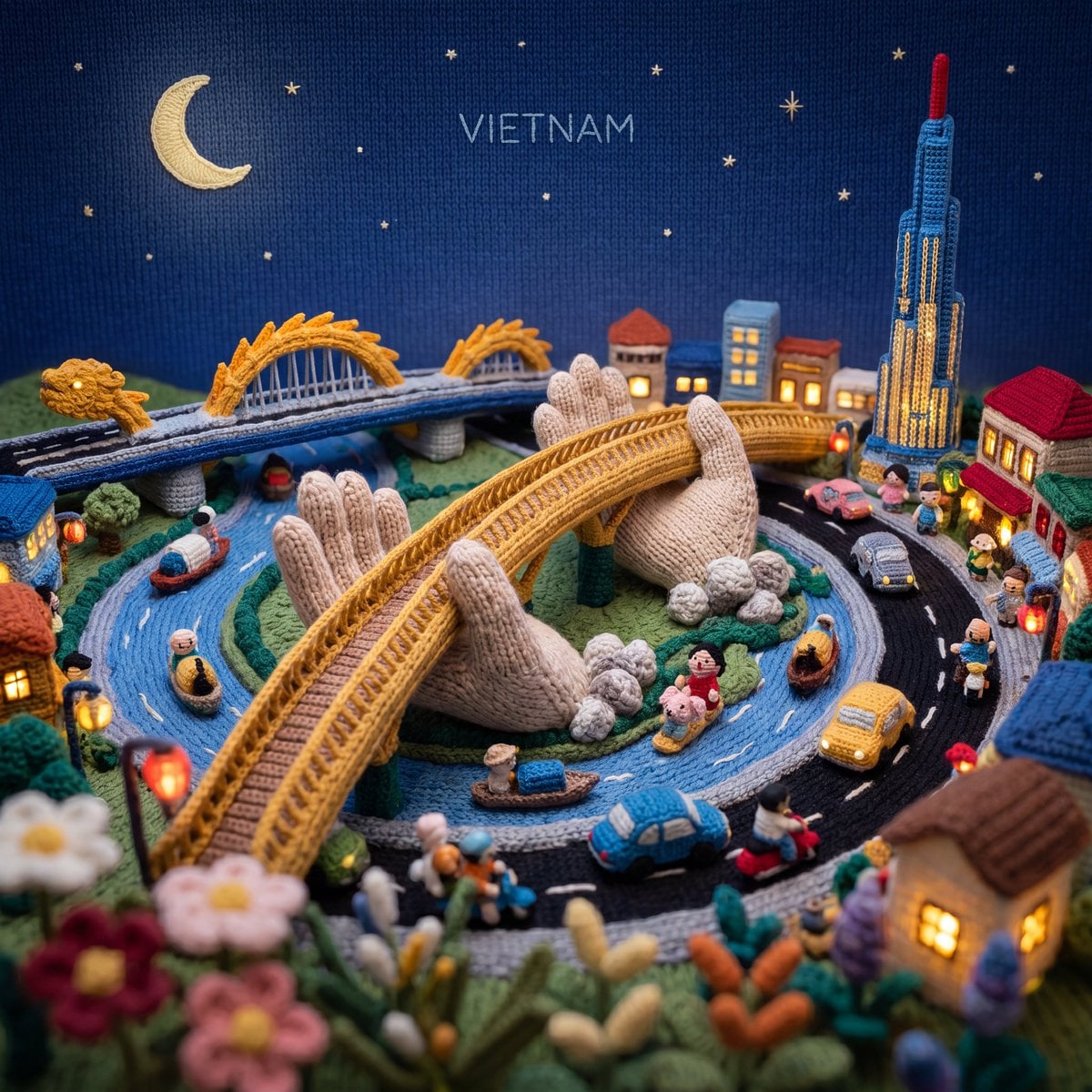 “Vertical composition, 1080x1080. A miniature [City] made en