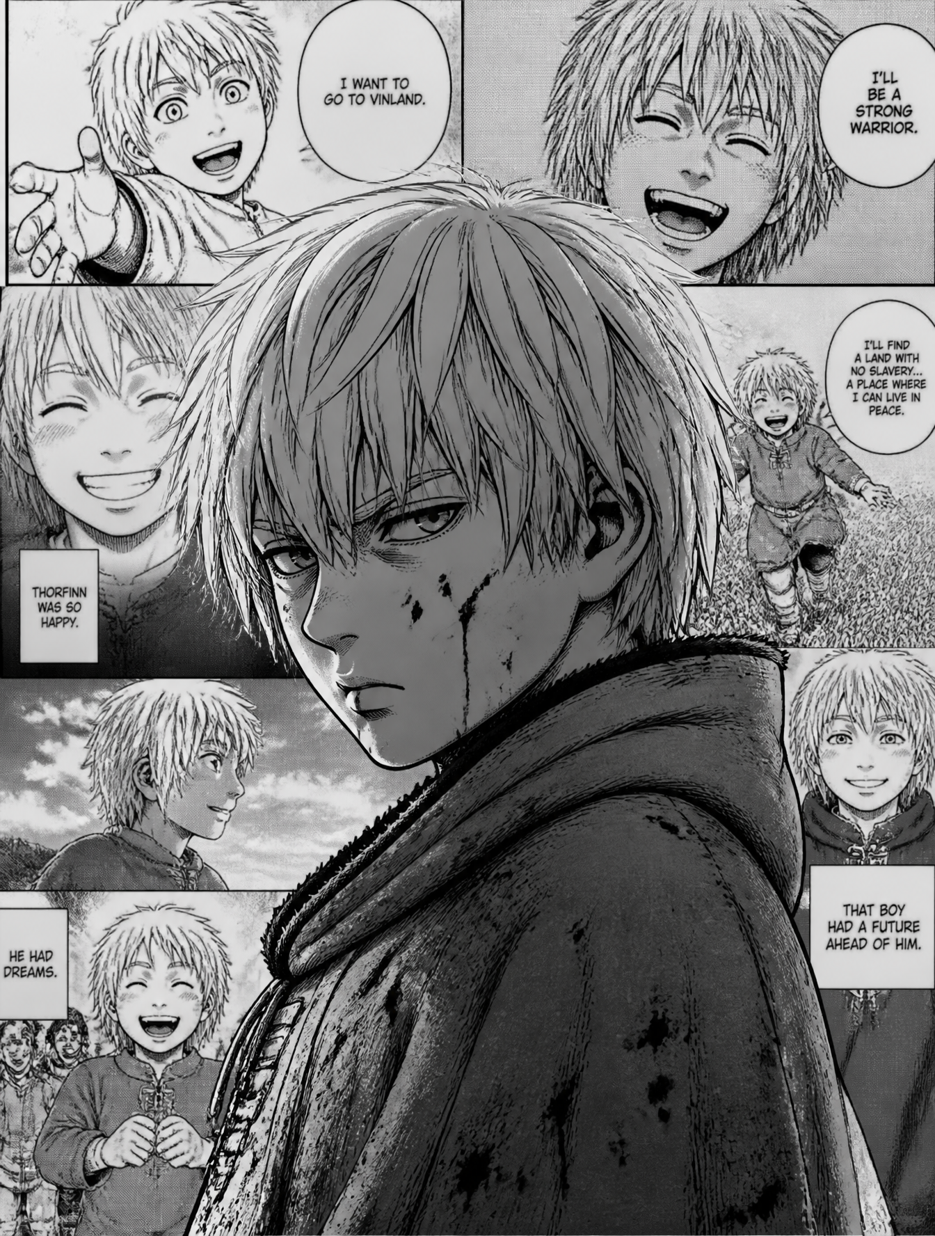 make thorfinn form vinland saga a teen make his face have bl