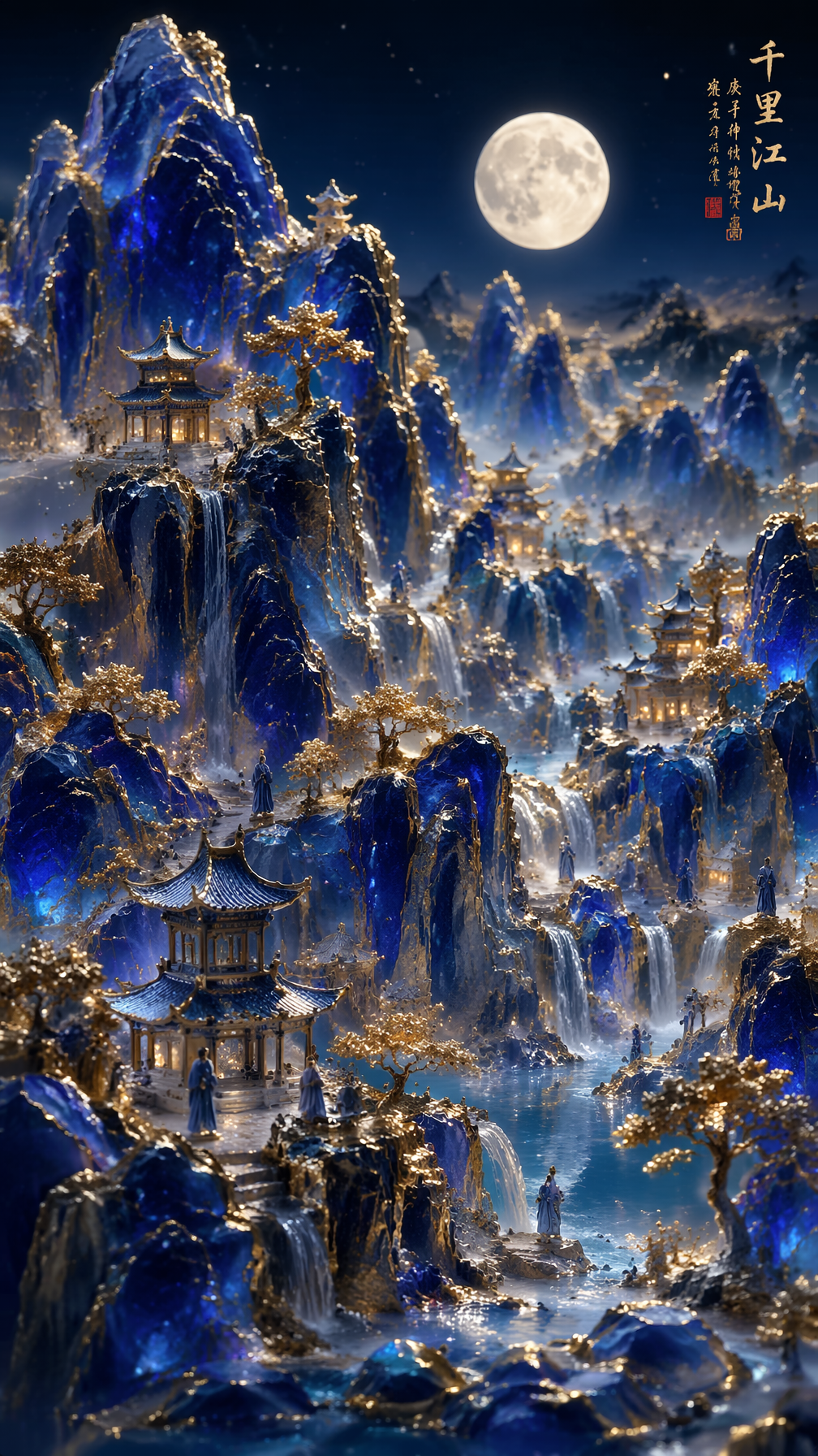 Vertical Chinese traditional landscape painting, 3D relief s