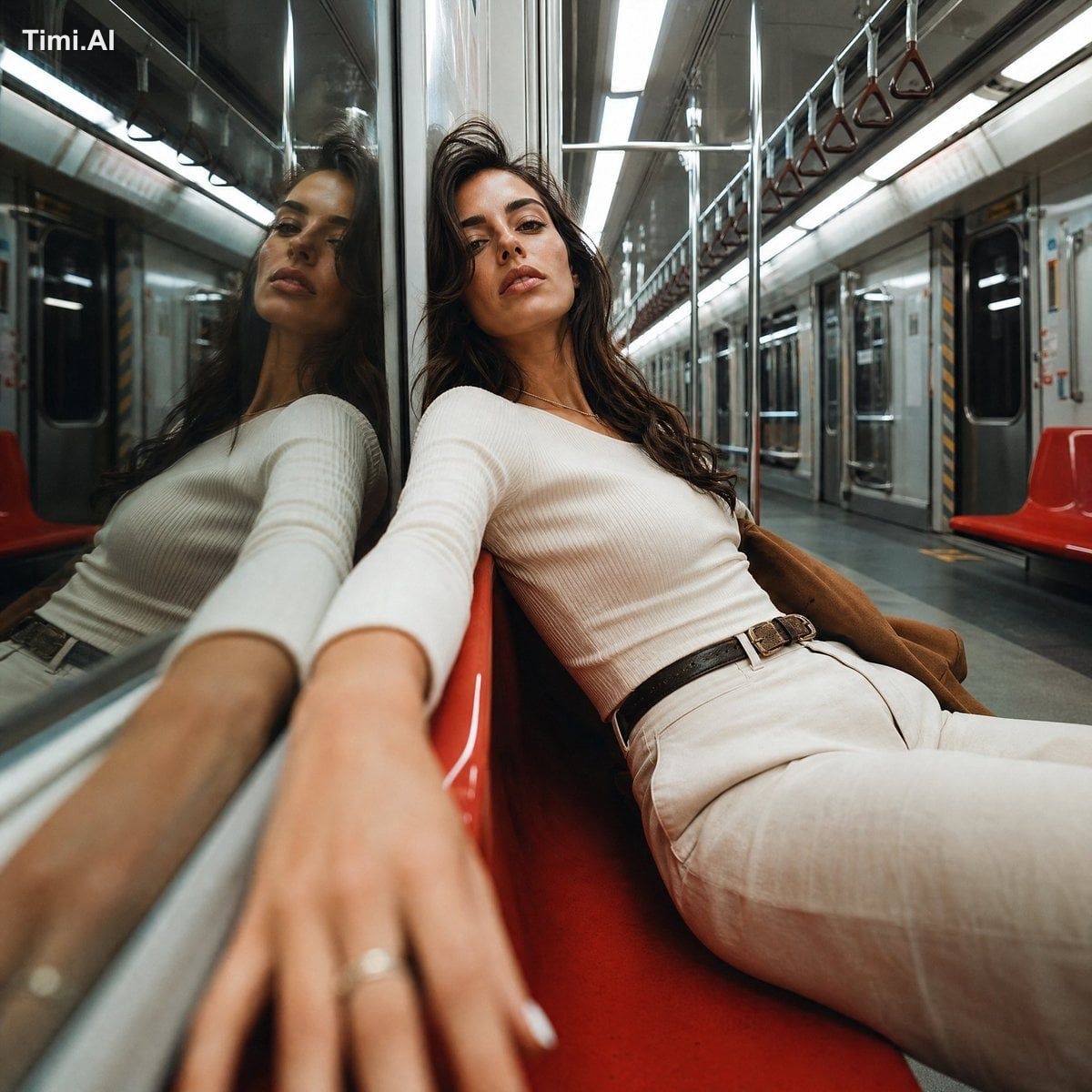 Aspect Ratio 1:1. A high-end Vogue-style fashion photograph