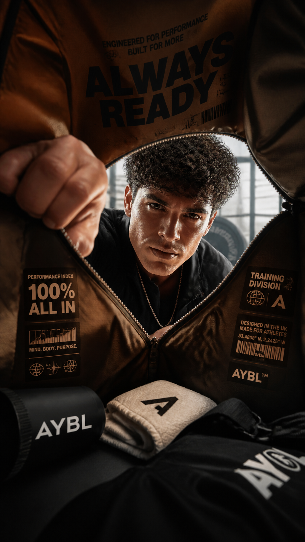 A premium 9:16 sports-fashion advertising poster.Main Subjec