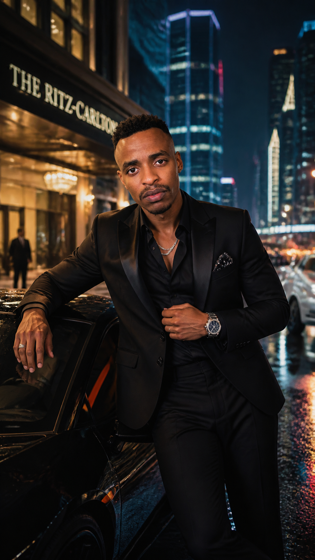 A striking South Asian male fashion model wearing a luxury b