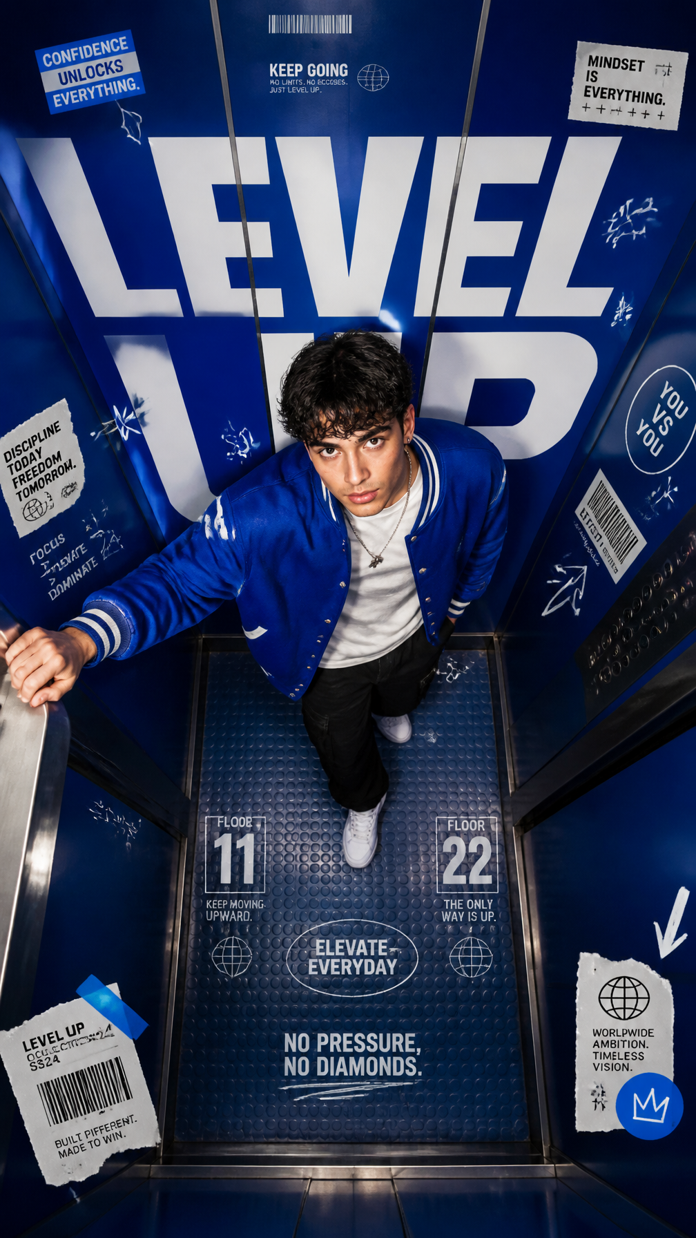 A premium 9:16 streetwear editorial advertising poster.Main