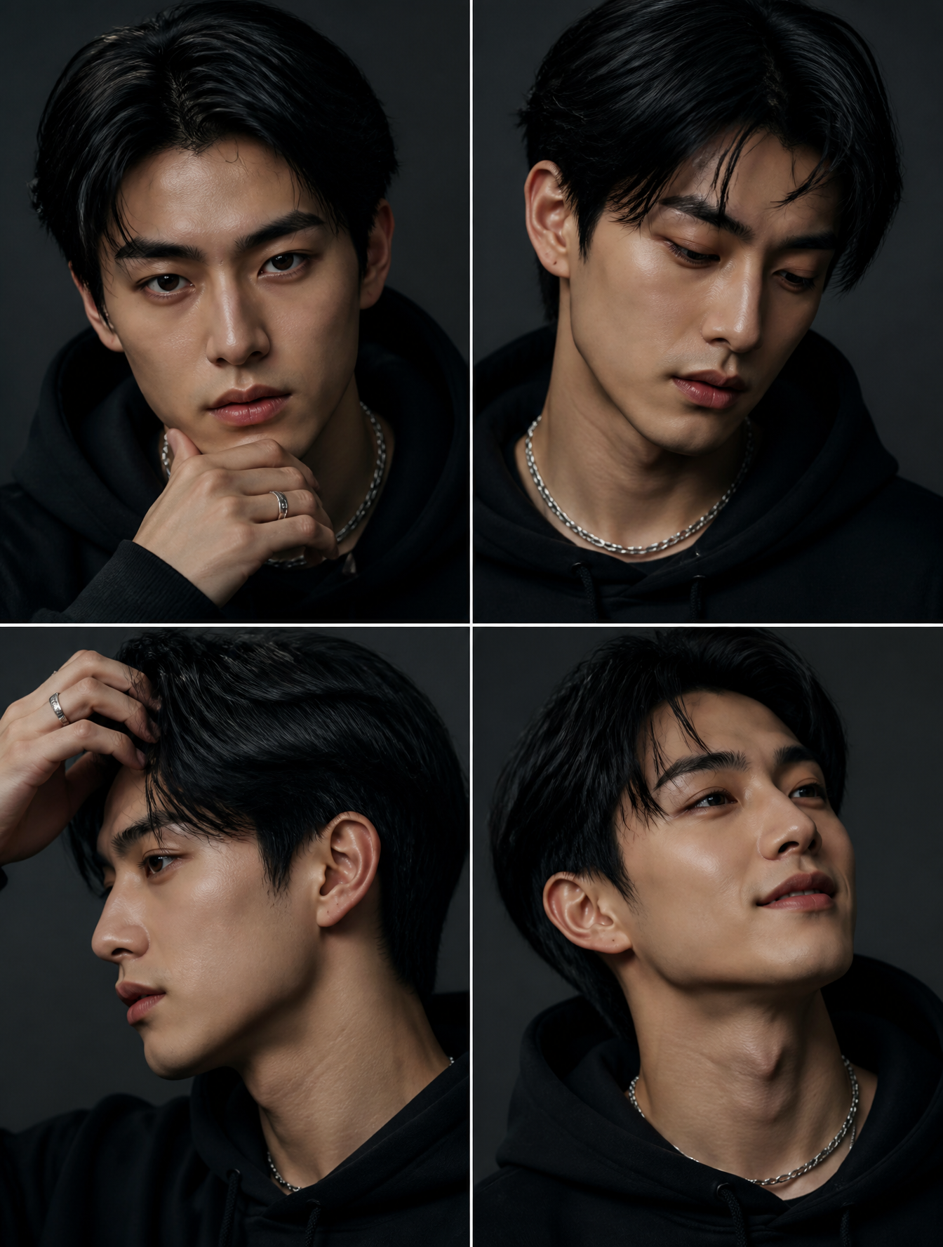 Prompt:A 2x2 portrait photo grid of an extremely handsome Ja
