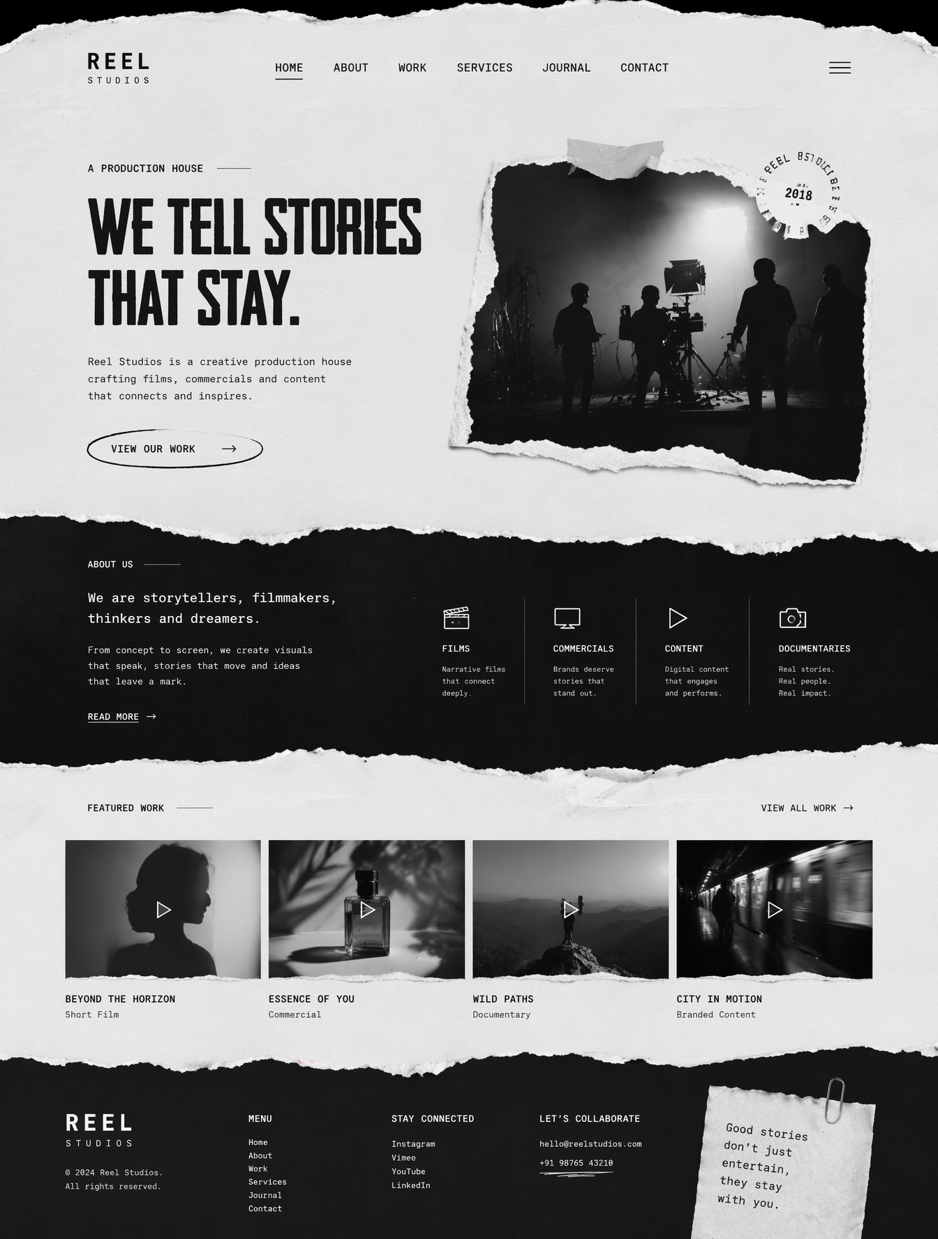 Create a torned paper style website for a production house w