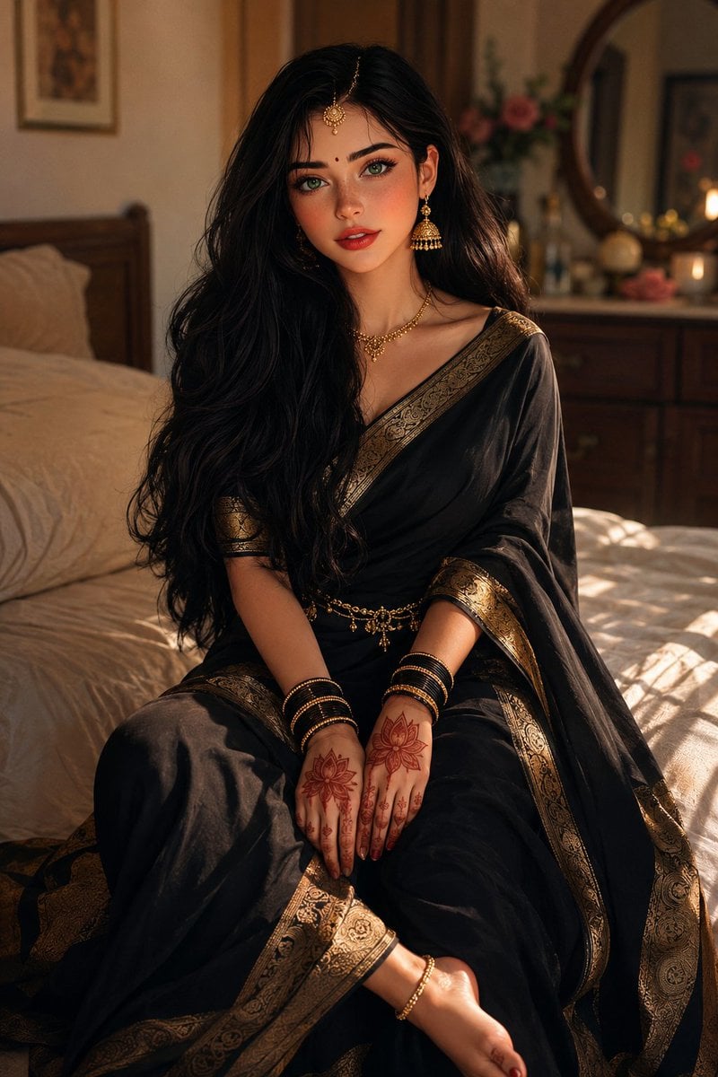 Ultra-realistic beautiful young Indian woman taking in a co