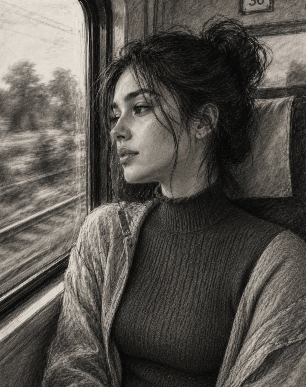 Create a high-quality, detailed pencil sketch portrait inspi