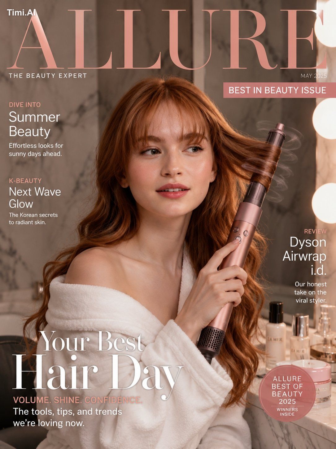 Ultra-realistic prestige beauty magazine cover featuring a g
