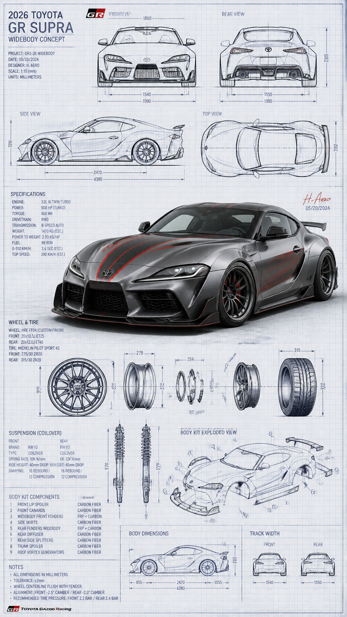 Highly detailed technical blueprint sketch and realistic 3D–
