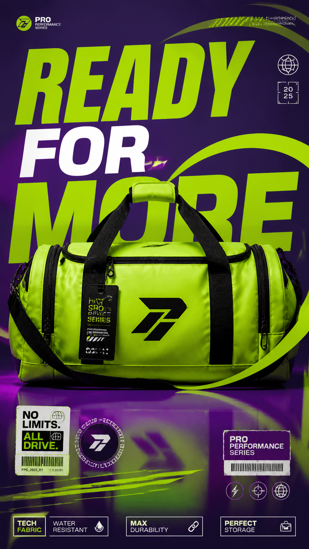 A premium 9:16 sports accessories advertising poster.Central