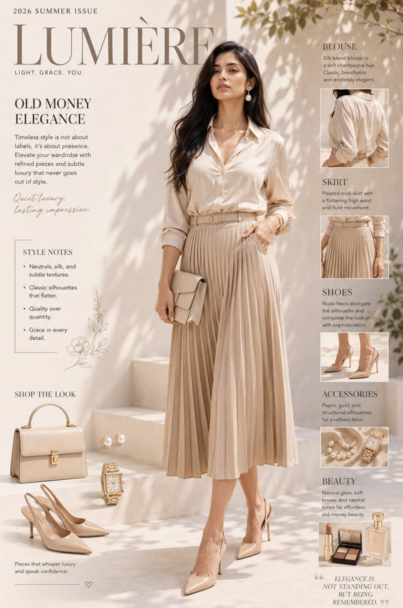 A high-fashion editorial cover featuring an elegant Indian m