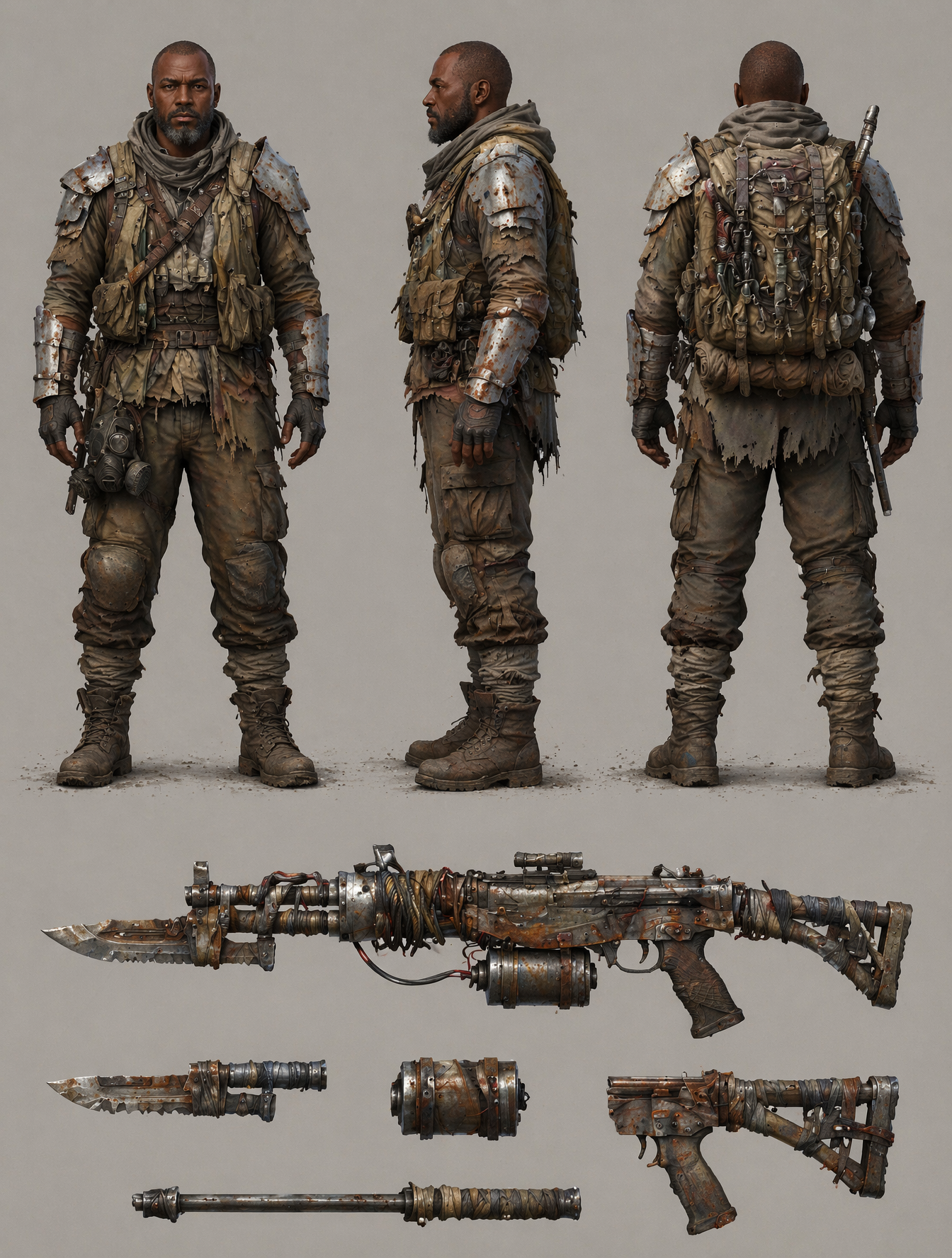Character Design
Post-apocalyptic scavenger character featur