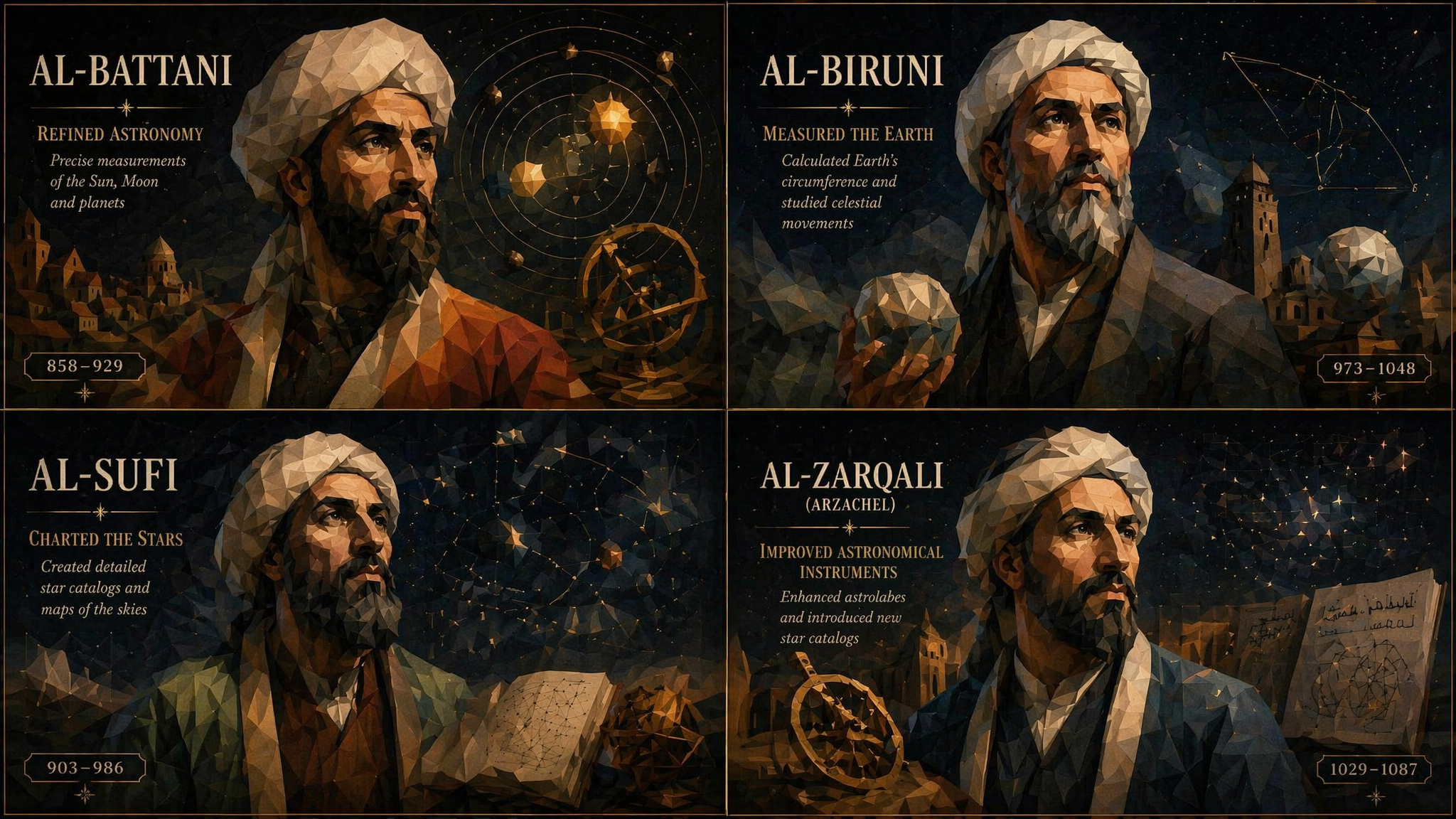 2x2 grid, do this for 4 famous muslim astronomers and their