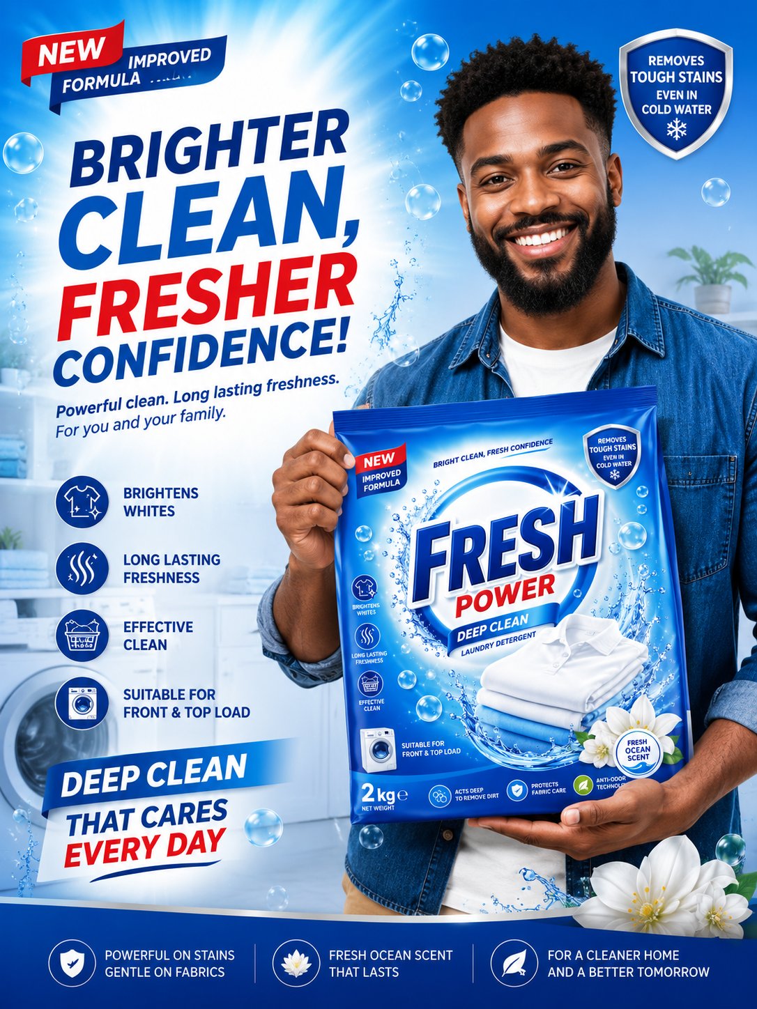 > Create a premium, high-end advertising poster for a laundr