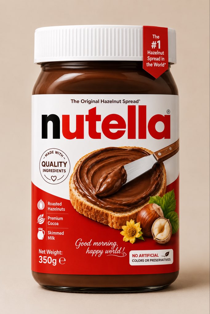 Luxury premium Nutella hazelnut spread jar packaging design,