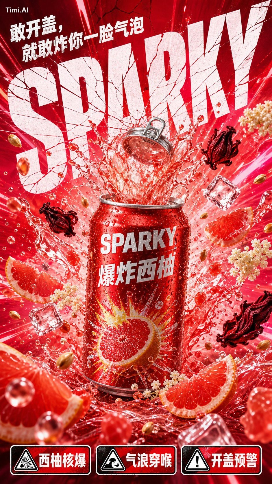 请根据以下用户输入，创作一张高完成度的「爆炸果饮系列 / Fruit Burst Beverage Poster Ser