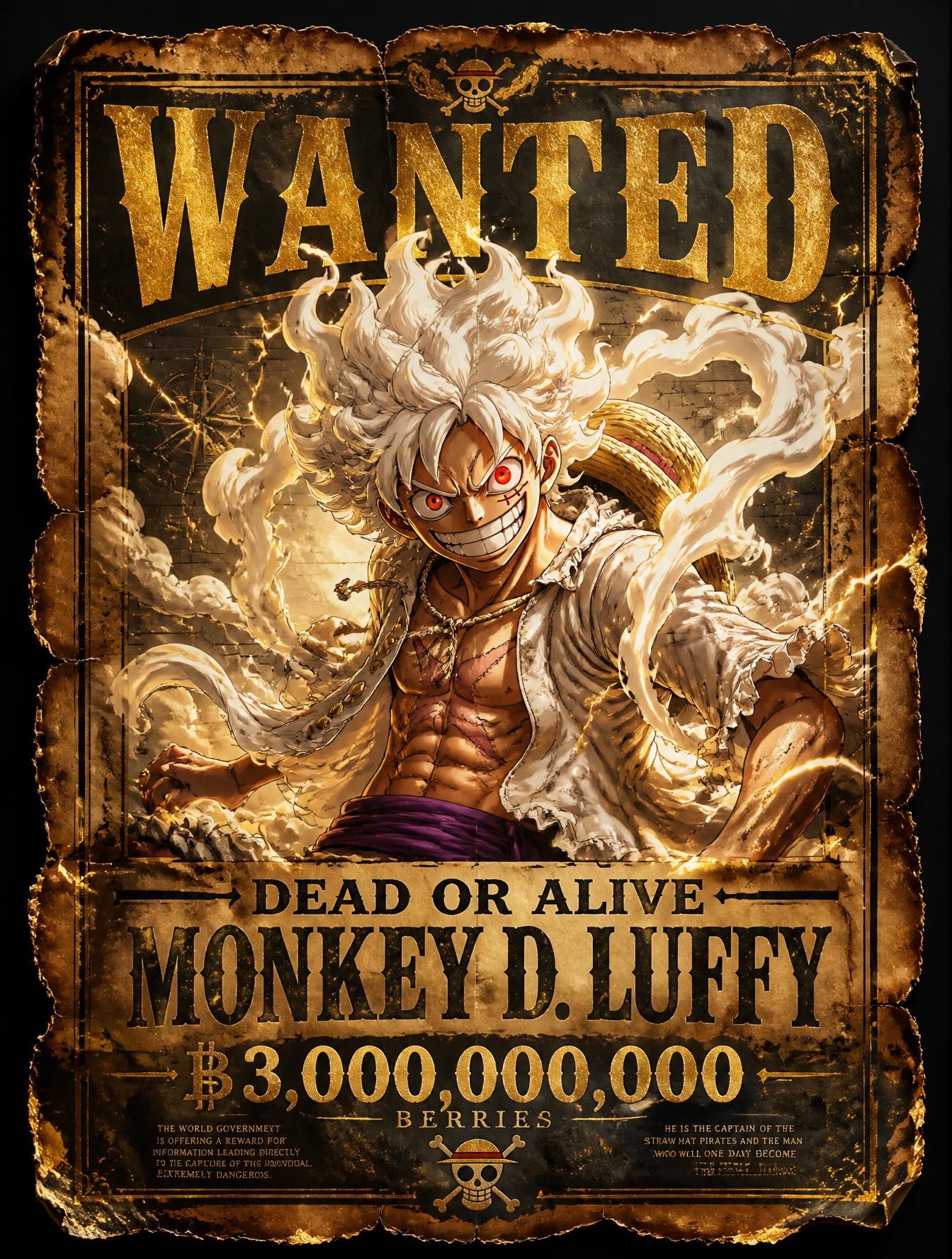 Legendary pirate wanted poster featuring Monkey D. Luffy in 