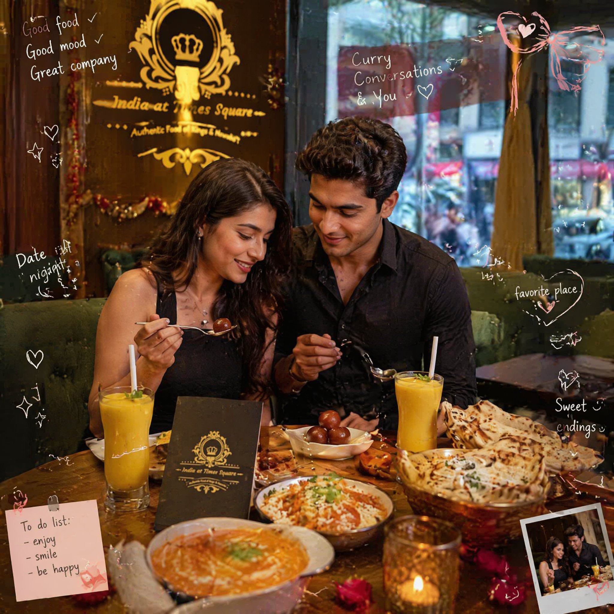 Ultra-realistic cozy Indian restaurant photography featuring