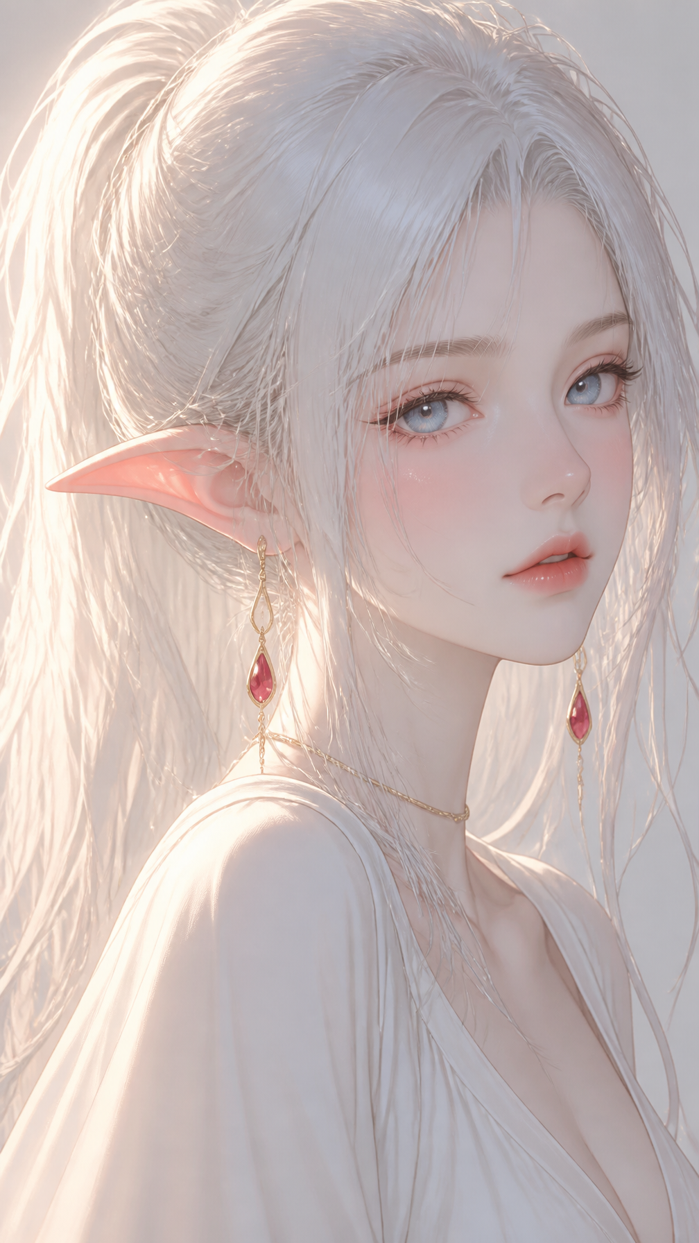 vertical 9:16 bust close-up, delicate korean semi-realistic