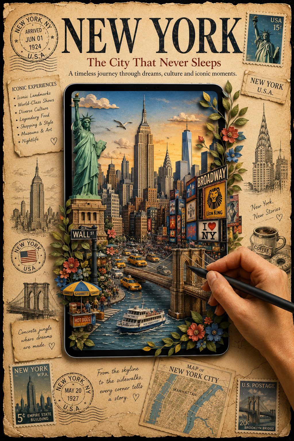 A premium vintage travel poster featuring [DESTINATION NAME]