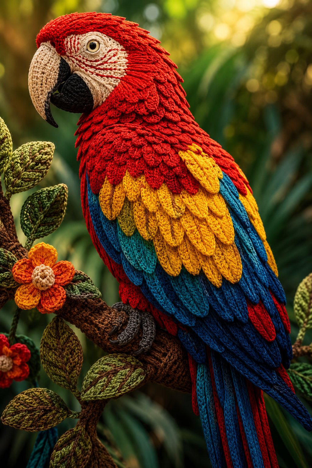 Prompts:
A magnificent Scarlet Macaw perched on a tropical