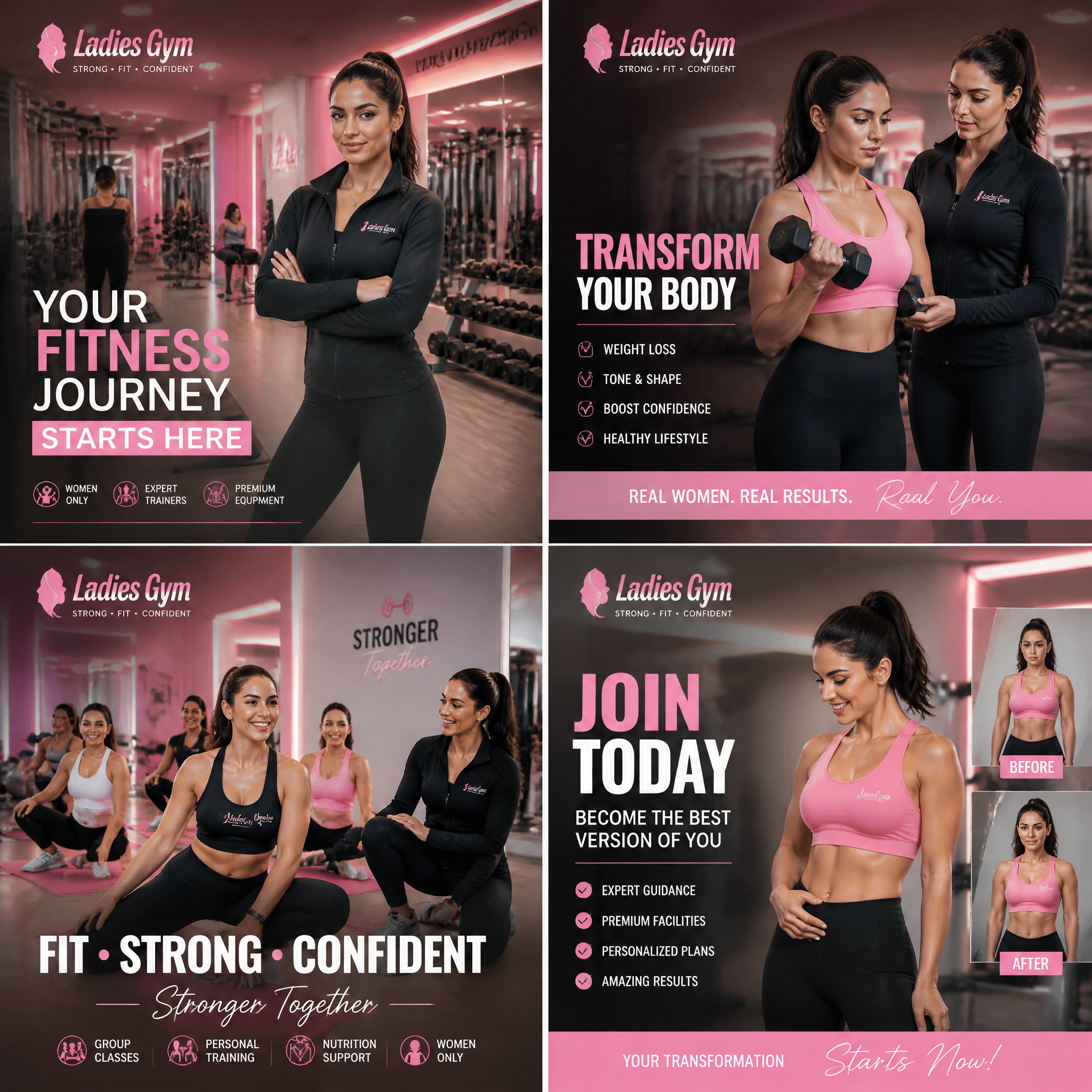 Create a complete premium ladies gym advertising campaign co