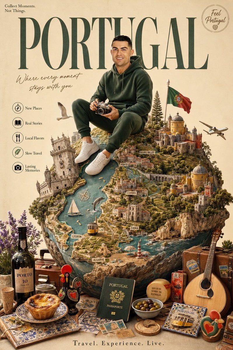 Create a premium luxury travel poster for [Portugal].
A smil