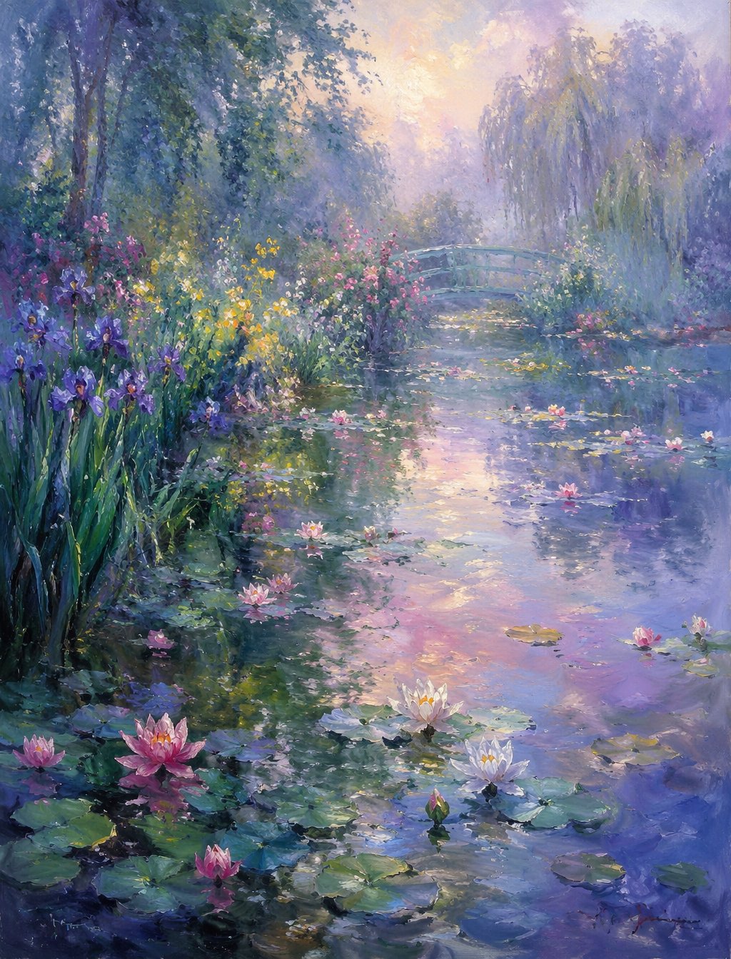 Impressionist oil painting in the style of Monet, summer lot