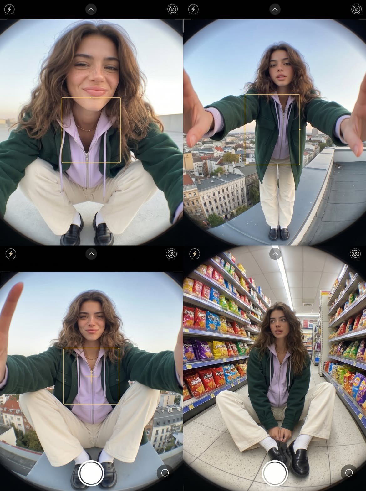 Fashion diary composed of three exaggerated fisheye smartpho