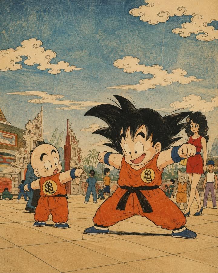 A vintage Japanese ukiyo-e woodblock print reimagining a cla