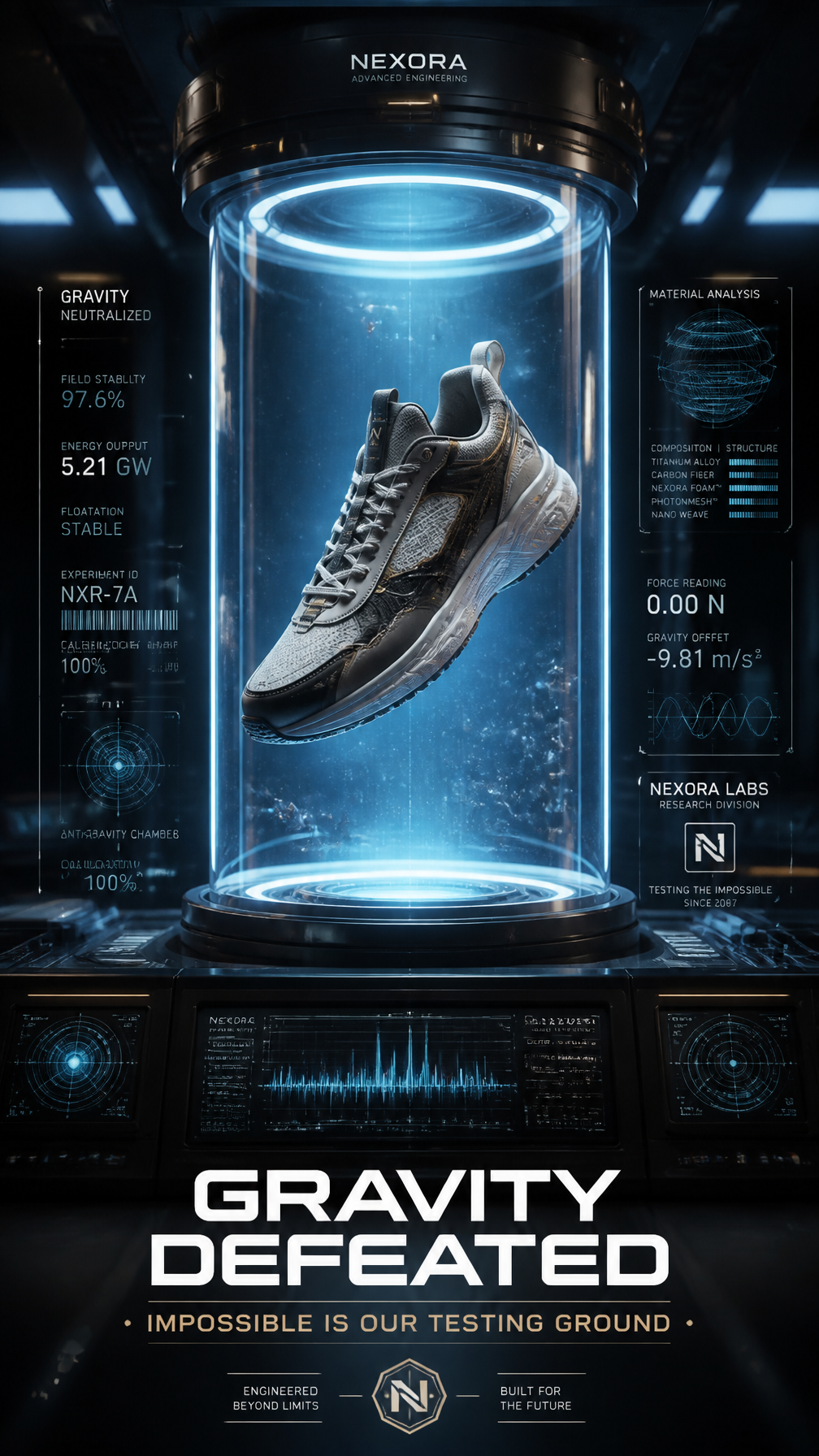 A premium 9:16 sneaker advertising poster.Main Subject:A pre