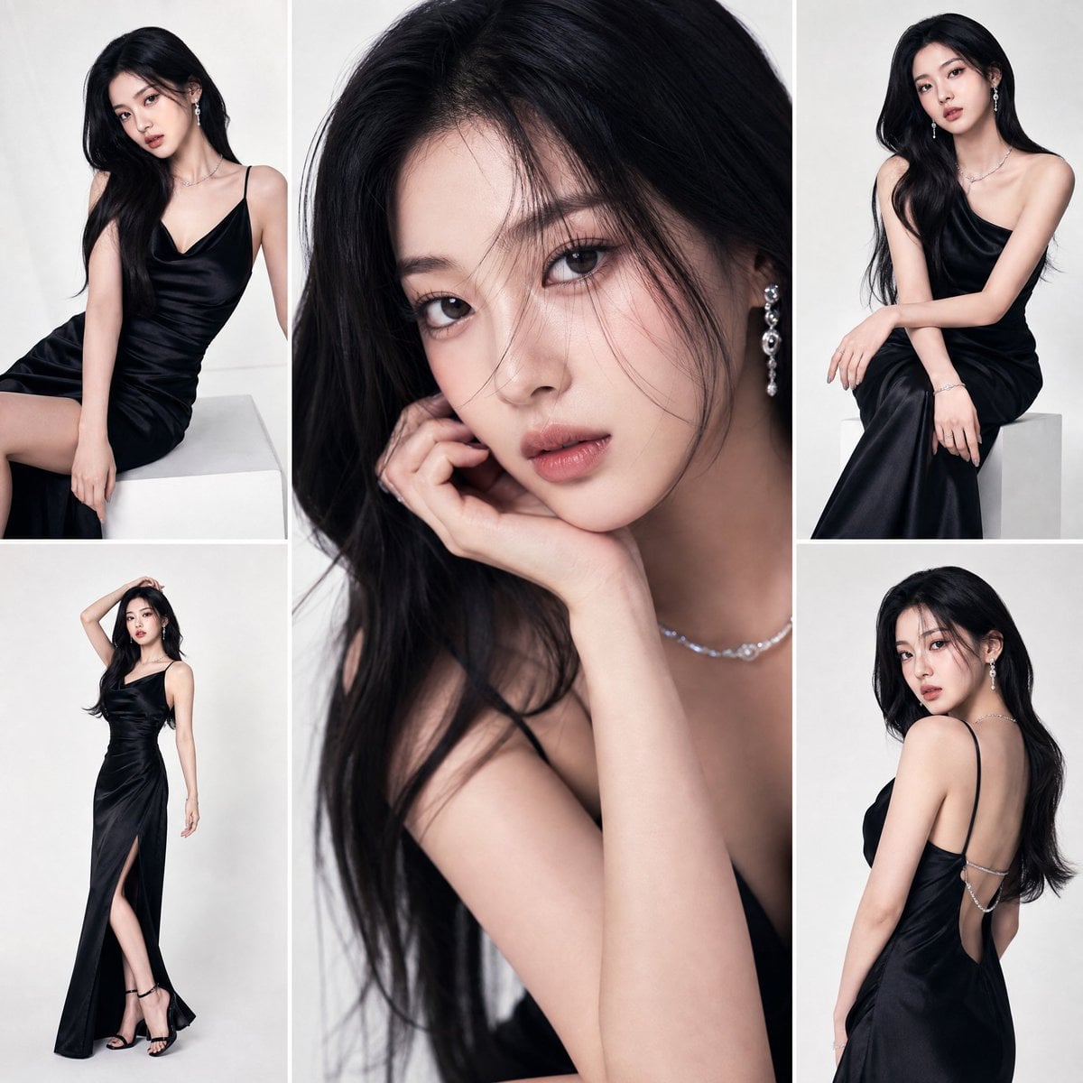 A high-fashion studio editorial featuring a K-pop idol in a