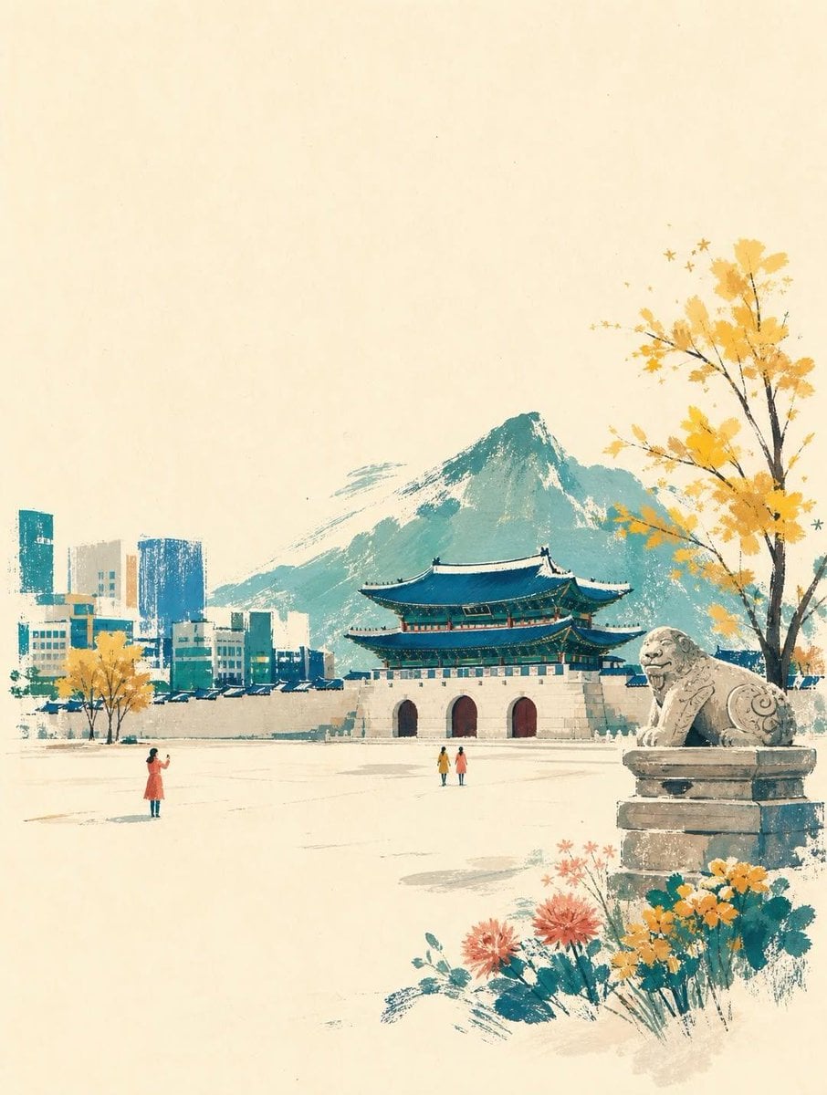 A wide horizontal landscape hand-painted illustration of [La