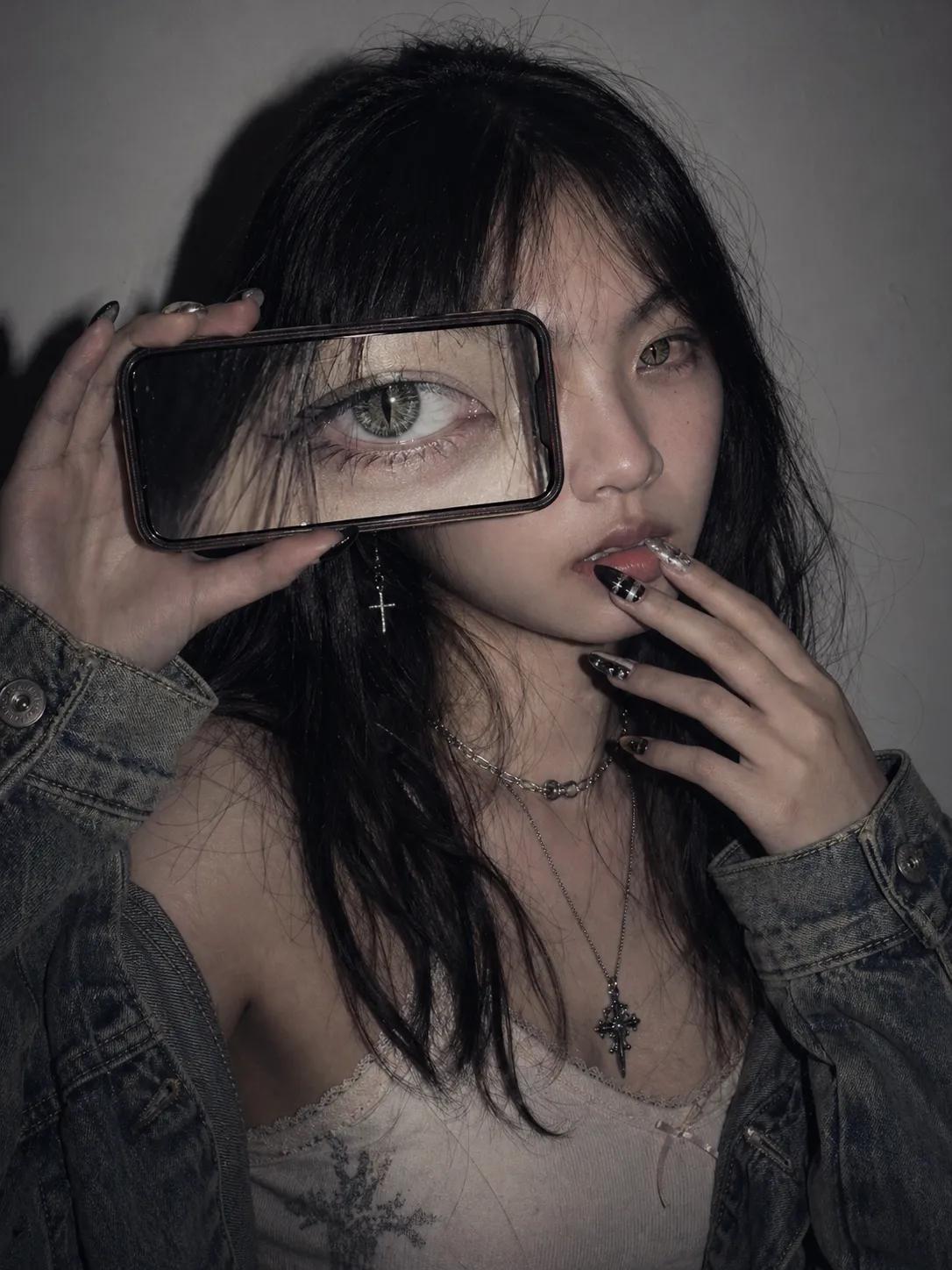 A trendy modern social-media mirror-selfie collage poster fe