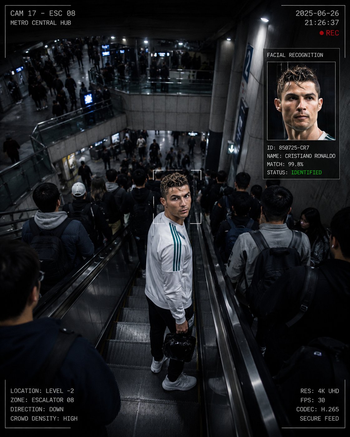 Create a cinematic surveillance-thriller image set inside a 