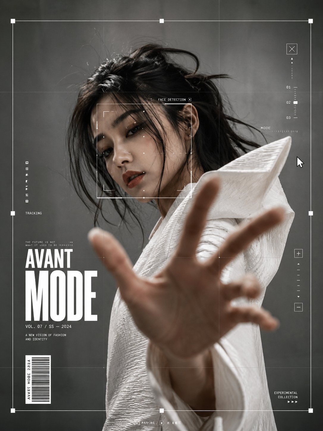Ultra-realistic fashion editorial portrait of a confident wo