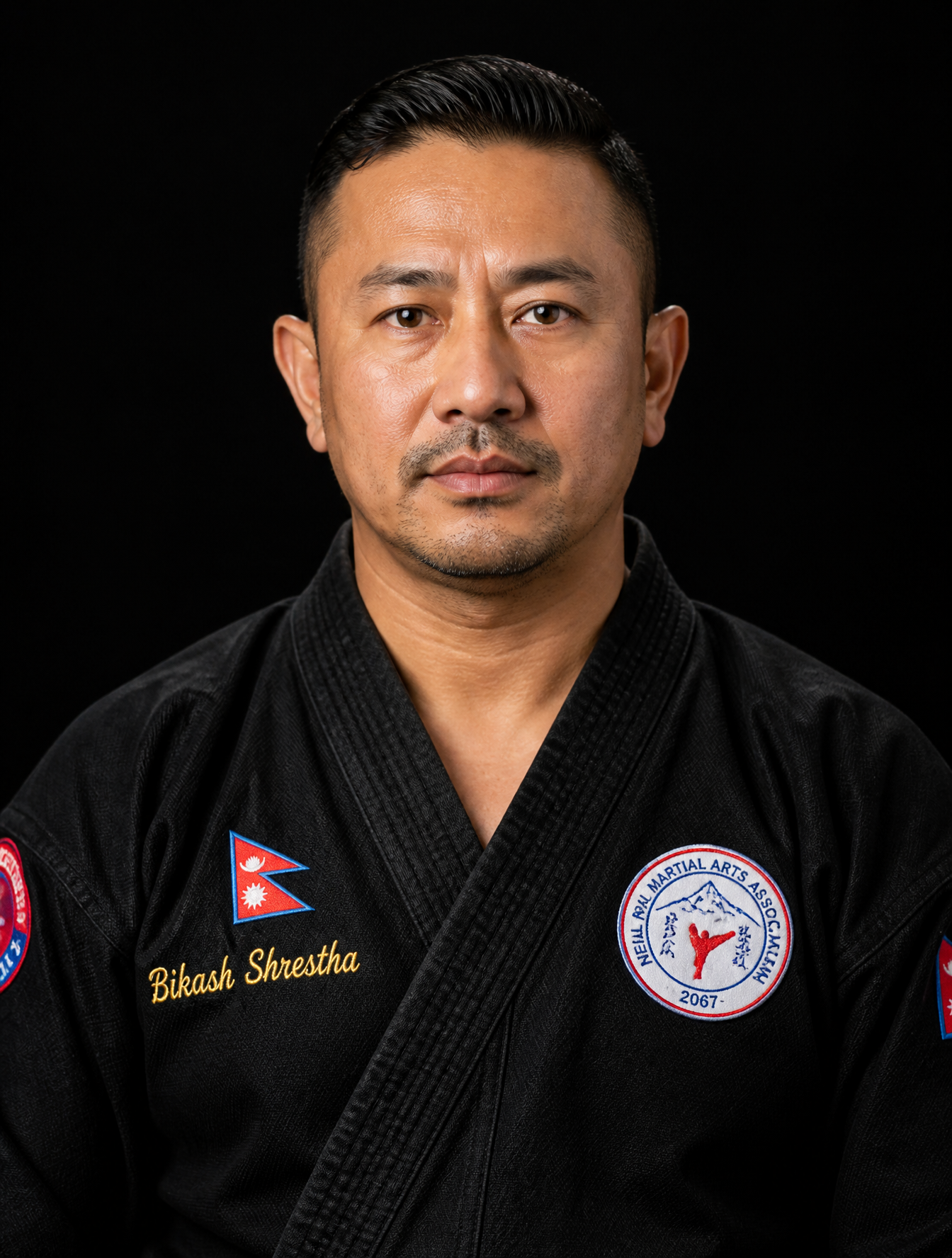 A middle-aged man with a short, neatly groomed hairstyle and