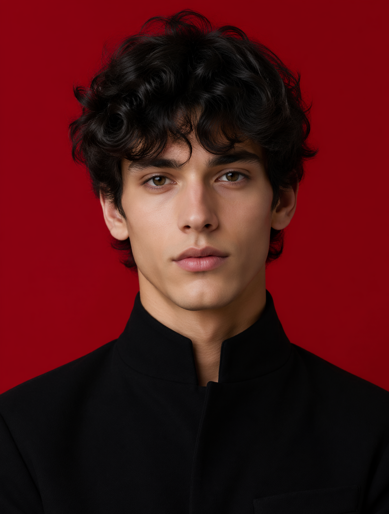 Subject & action
Portrait of a young man with voluminous, te