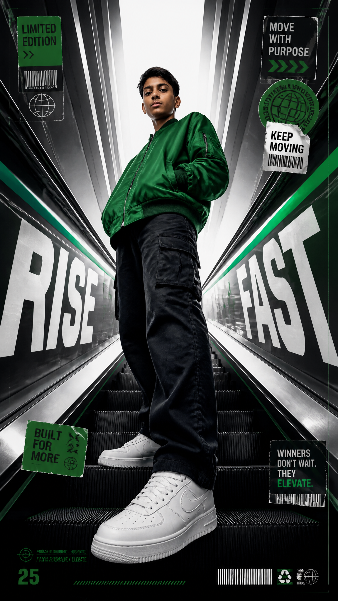 A premium 9:16 sports-fashion editorial advertising poster.M