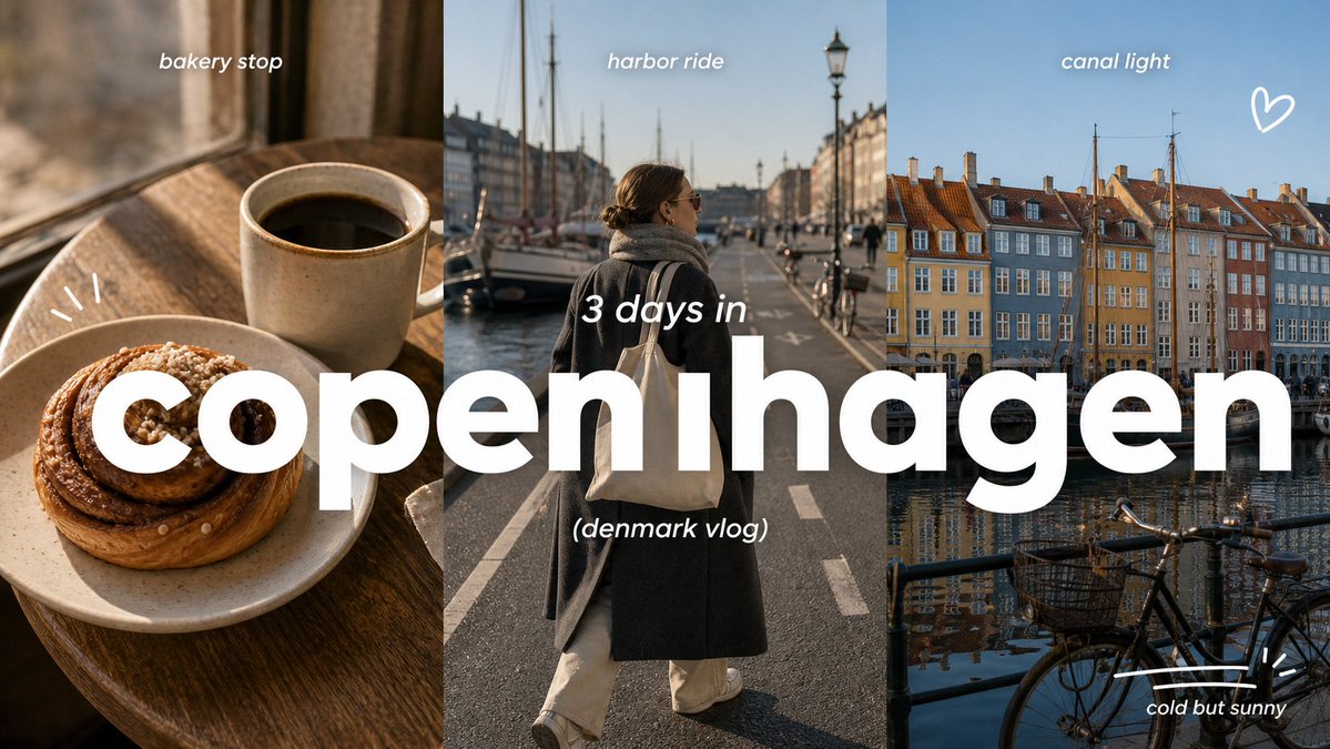 Create a 9:16 image in the "Clean Triptych Travel Vlog Thumb
