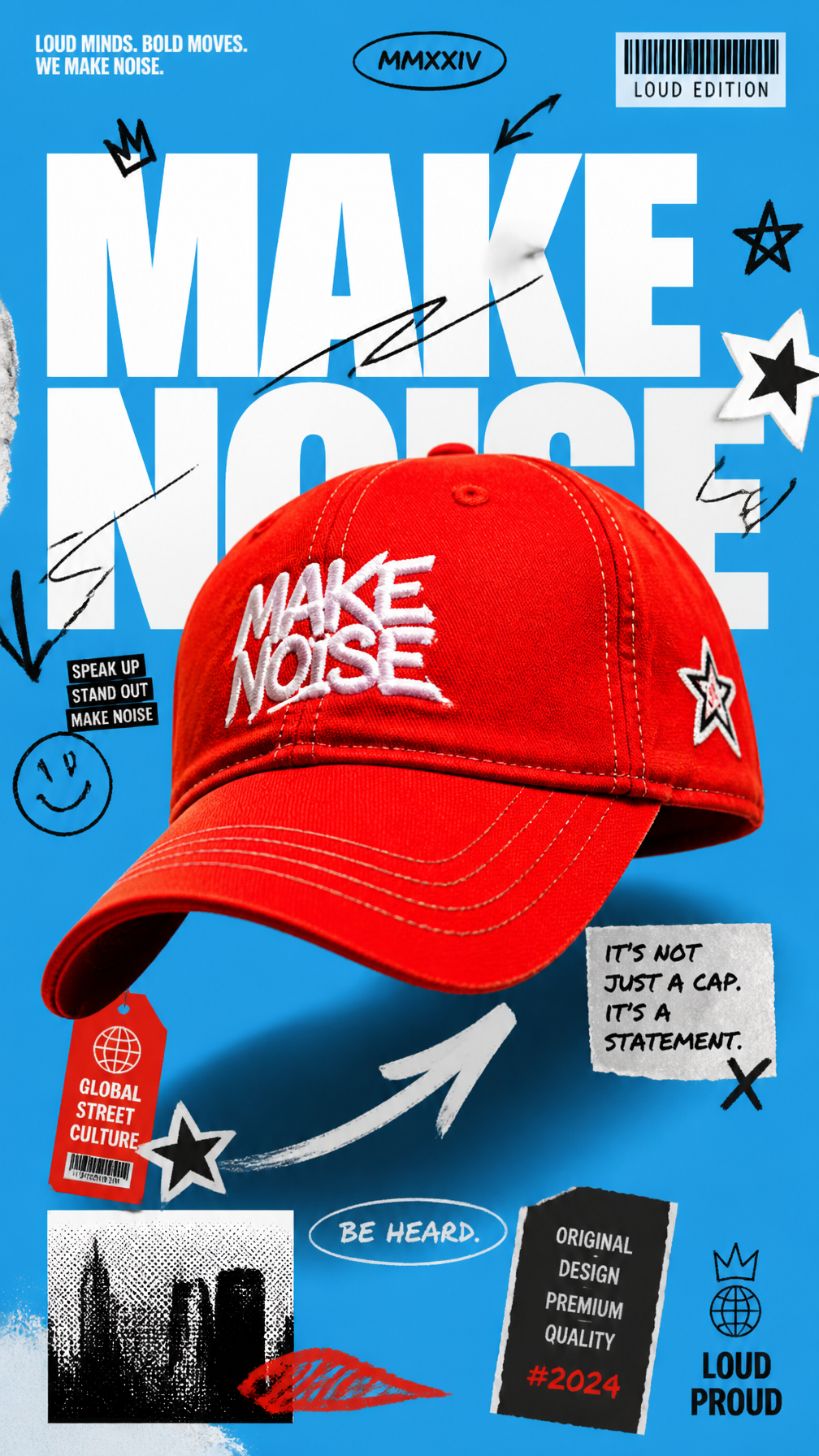 A premium 9:16 streetwear cap advertising poster.Central Sub