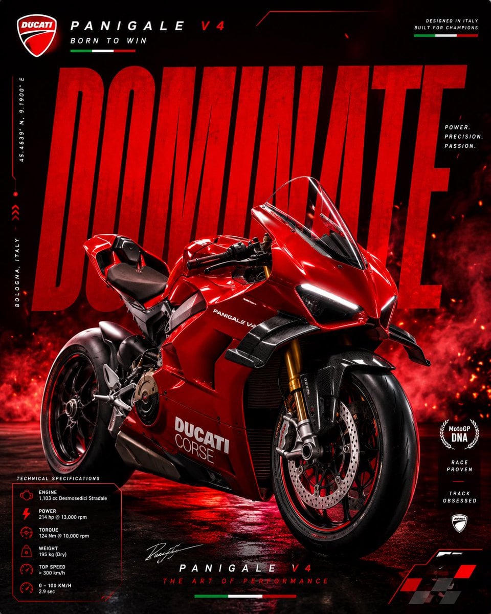 Ducati Panigale V4 – Red Inferno

Prompt:
Create a luxury mo