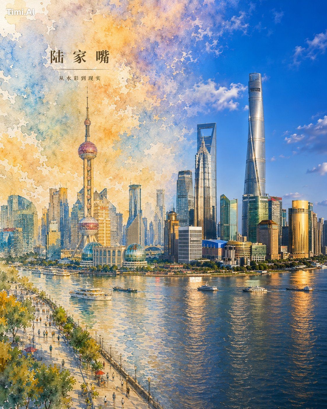 请生成一张「虚实交融 · 城市印象」风格的竖版城市海报,主题为【城市标题】。
核心概念:
整张画面从左到右呈现“高完成