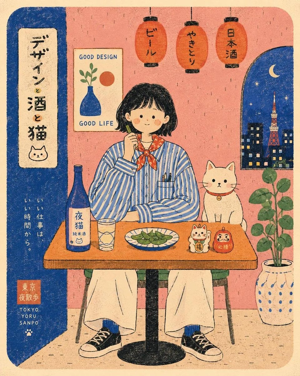 Flat modern risograph-style poster illustration of [Human], 