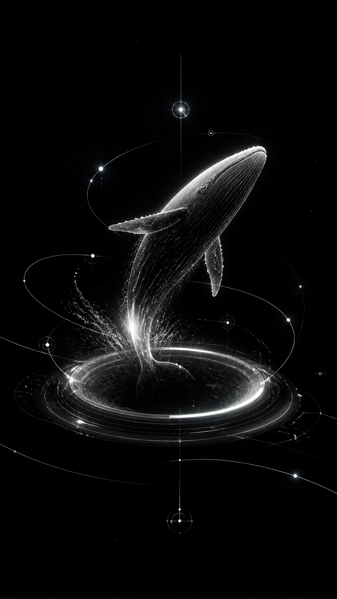 Prompt:Minimal futuristic jumping whale out from galaxy hole