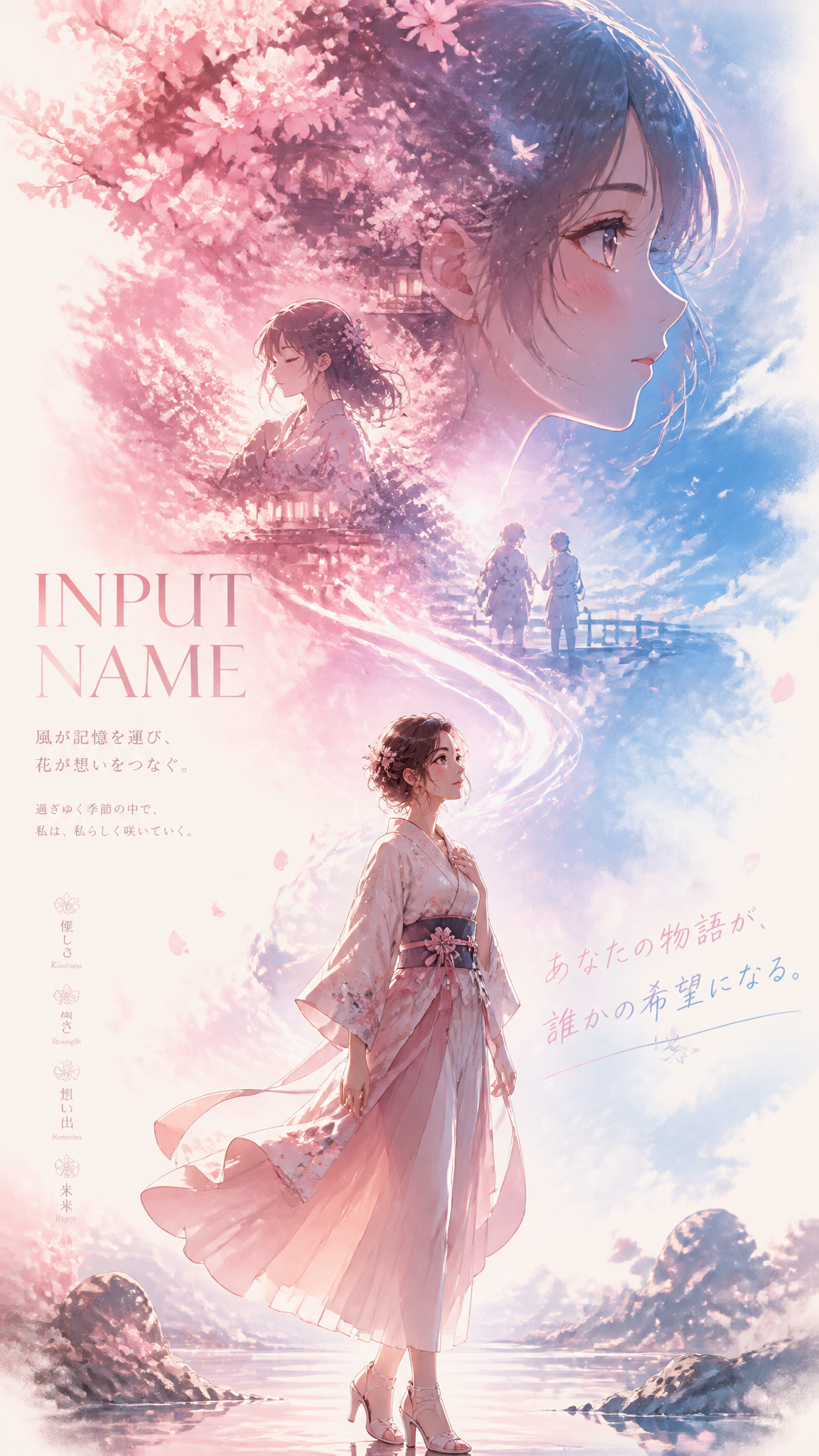 A character promotional poster titled “INPUT NAME”, designed